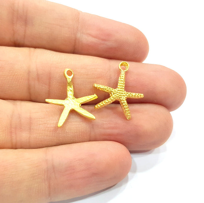 6 Starfish Charm Gold Plated Charms Gold Plated Metal (20x17mm)  G15681