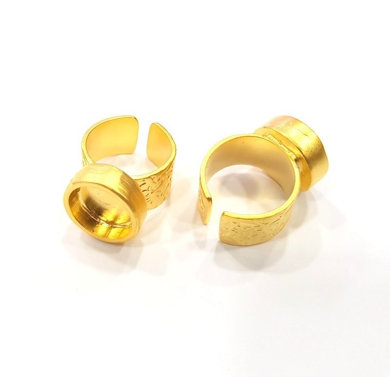 Gold Ring Blank Setting Cabochon Base inlay Ring Backs Mounting Adjustable Ring Base Bezel (12mm blank ) Gold Plated Metal G15682