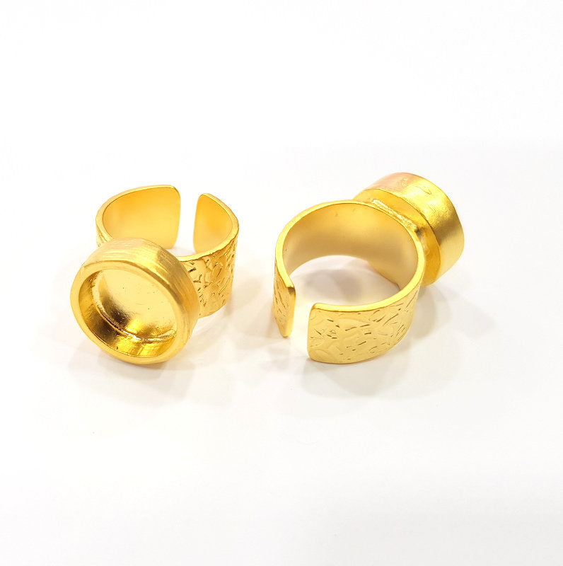 Gold Ring Blank Setting Cabochon Base inlay Ring Backs Mounting Adjustable Ring Base Bezel (12mm blank ) Gold Plated Metal G15682