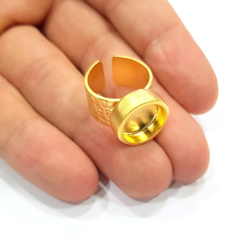 Gold Ring Blank Setting Cabochon Base inlay Ring Backs Mounting Adjustable Ring Base Bezel (12mm blank ) Gold Plated Metal G15682