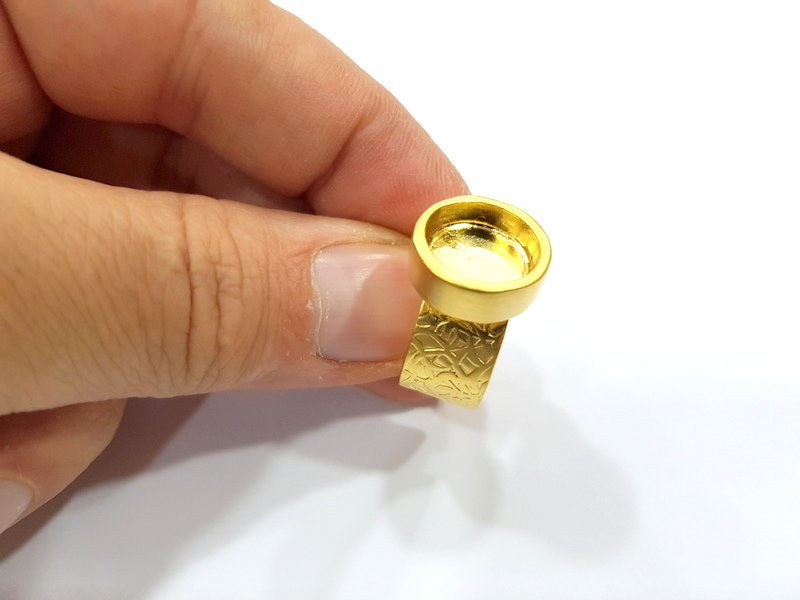 Gold Ring Blank Setting Cabochon Base inlay Ring Backs Mounting Adjustable Ring Base Bezel (12mm blank ) Gold Plated Metal G15682