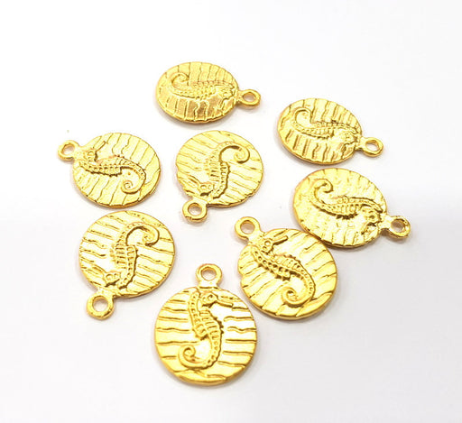 8 Seahorse Charm Gold Plated Charms Gold Plated Metal (14mm)  G15687