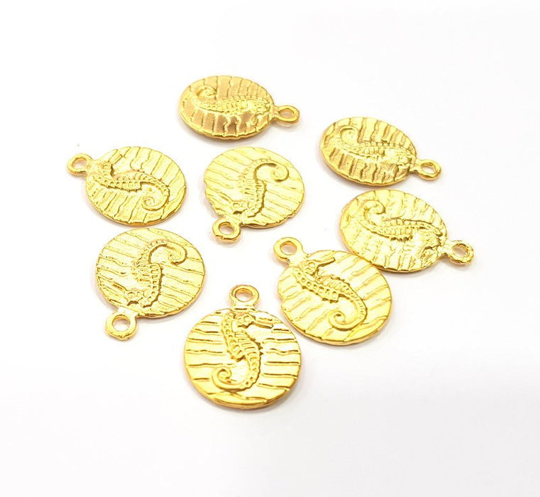 8 Seahorse Charm Gold Plated Charms Gold Plated Metal (14mm)  G15687