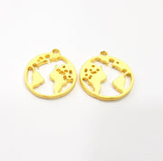 2 World Map Charm Gold Charms Gold Plated Metal (21mm)  G15688