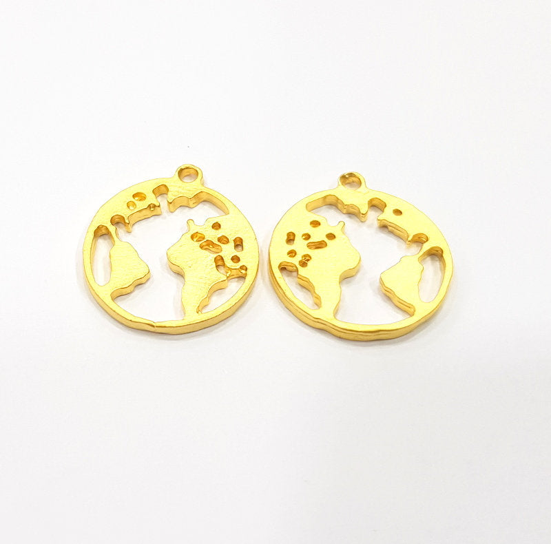 2 World Map Charm Gold Charms Gold Plated Metal (21mm)  G15688