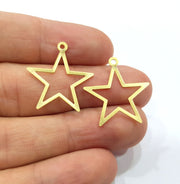 10 Gold Star Charms Gold Plated Brass (23 mm)  G15689