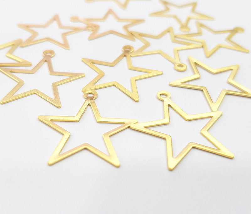 10 Gold Star Charms Gold Plated Brass (23 mm)  G15689
