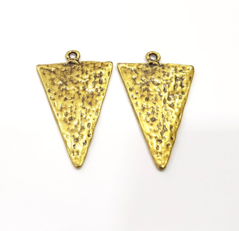 2 Geometric Charms Triangle Charms Antique Bronze Charm Antique Bronze Plated Metal  (44x26mm) G15691