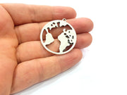 2 World Map Charm Silver Charm Antique Silver Plated Metal (34 mm)  G15698