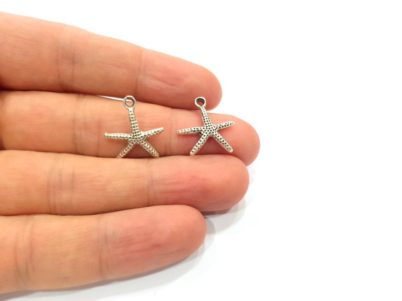 10 Starfish Charm Silver Charm Antique Silver Plated Metal (17 mm)  G15699