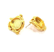 Earring Blank Base Settings Gold Resin Blank Cabochon Bases inlay Blank Mountings Gold Plated Brass (15mm blank) 1 Set  G14931