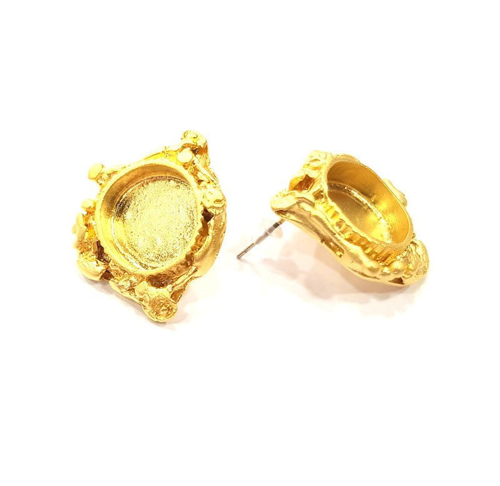 Earring Blank Base Settings Gold Resin Blank Cabochon Bases inlay Blank Mountings Gold Plated Brass (15mm blank) 1 Set  G14931