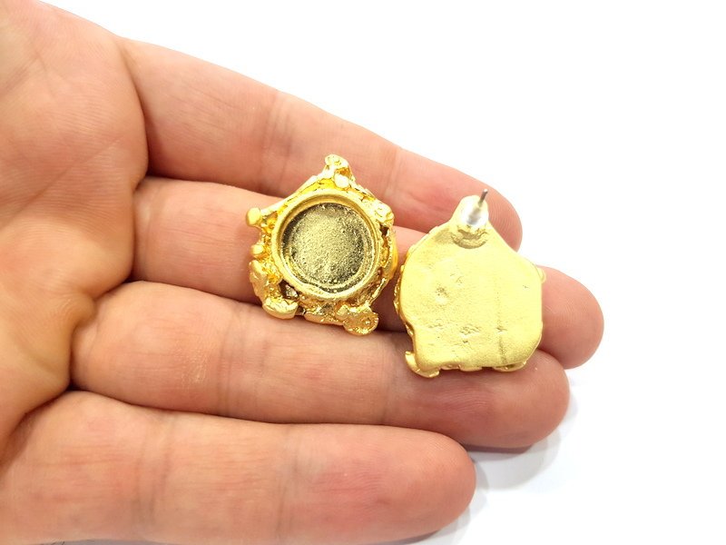 Earring Blank Base Settings Gold Resin Blank Cabochon Bases inlay Blank Mountings Gold Plated Brass (15mm blank) 1 Set  G14931