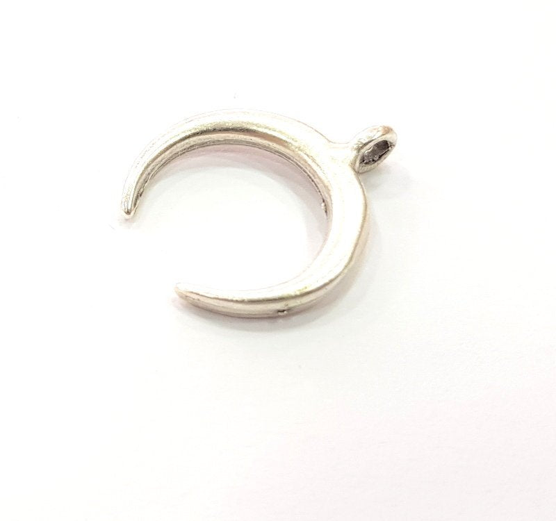 10 Crescent Charm Silver Moon Charm Antique Silver Plated Pendants  (20x17 mm)  G14934