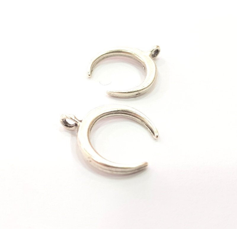 10 Crescent Charm Silver Moon Charm Antique Silver Plated Pendants  (20x17 mm)  G14934