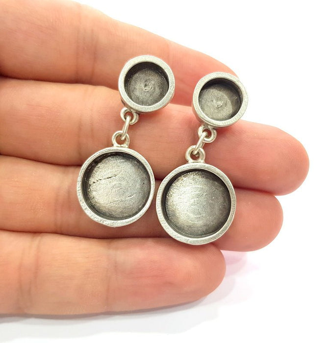 Earring Blank Base Settings Silver Resin Blank Cabochon Base inlay Blank Mountings Antique Silver Plated Metal (16mm+10mm ) 1 Pair  G14939