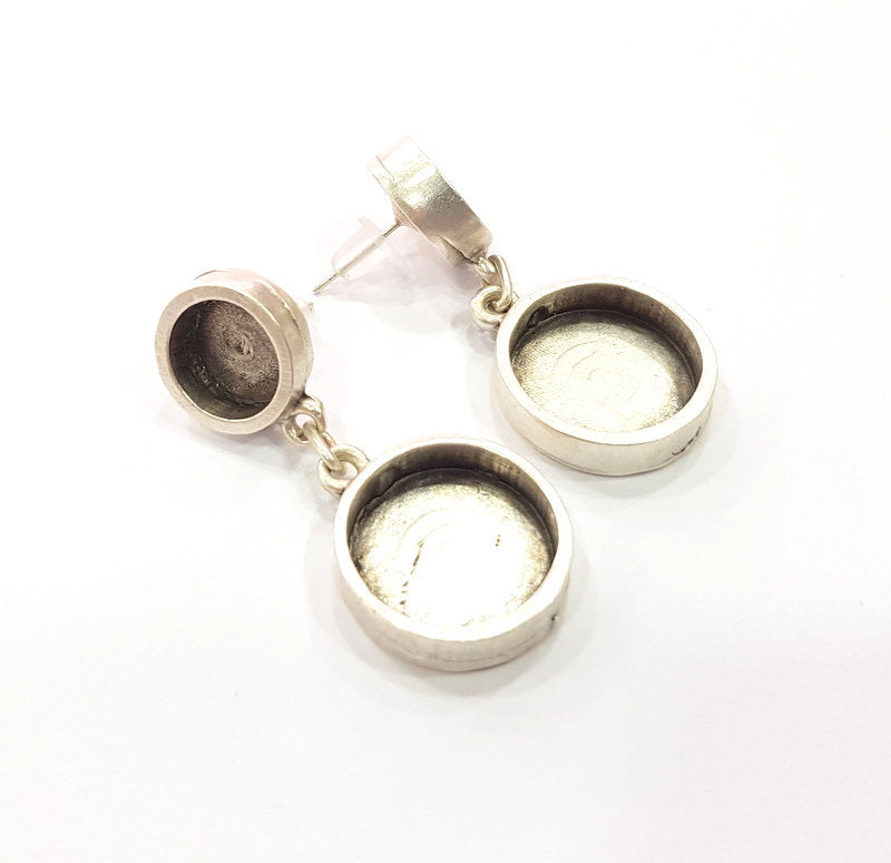 Earring Blank Base Settings Silver Resin Blank Cabochon Base inlay Blank Mountings Antique Silver Plated Metal (16mm+10mm ) 1 Pair  G14939