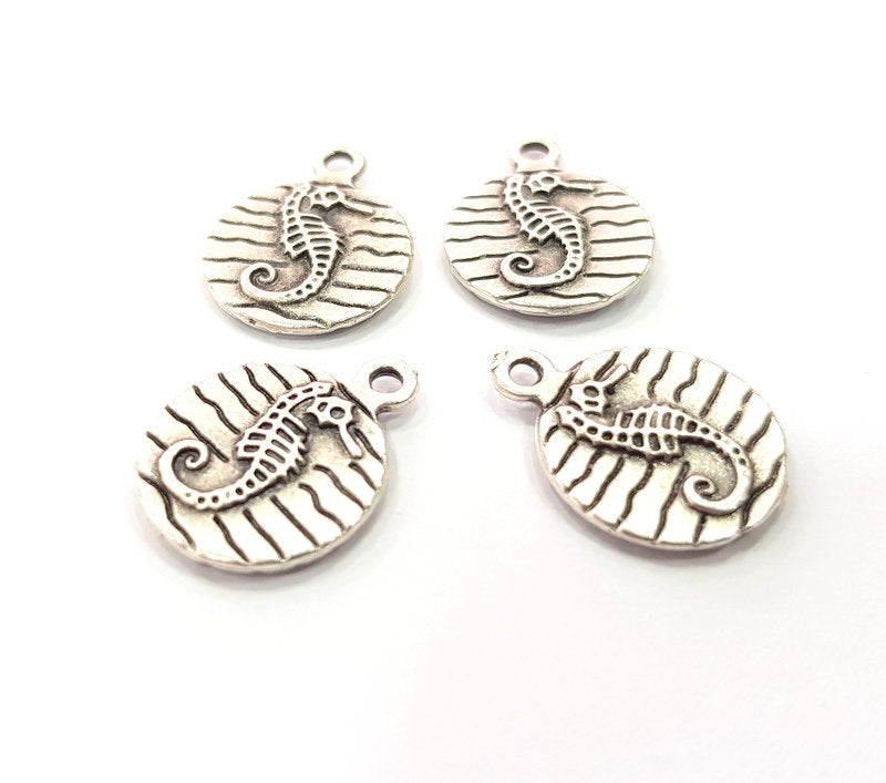 10 Seahorse Charm Silver Charm Antique Silver Plated Pendants  (14 mm)  G14940