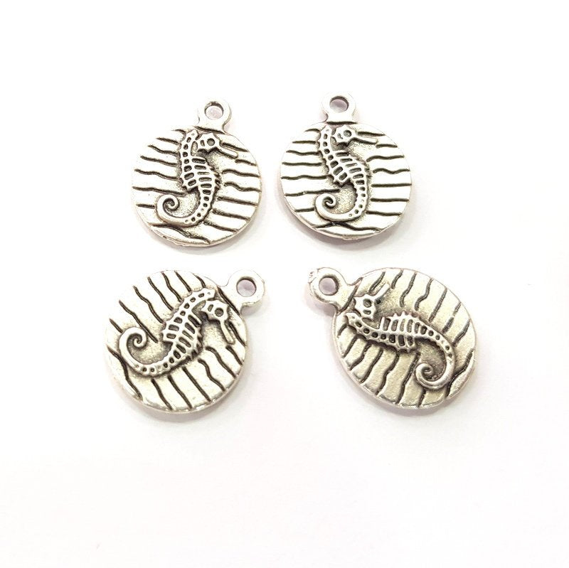 10 Seahorse Charm Silver Charm Antique Silver Plated Pendants  (14 mm)  G14940