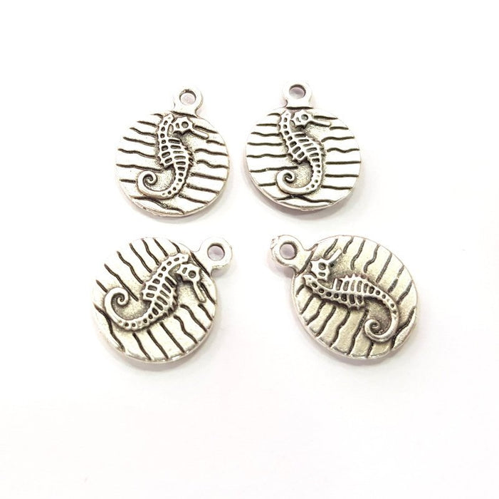 10 Seahorse Charm Silver Charm Antique Silver Plated Pendants  (14 mm)  G14940