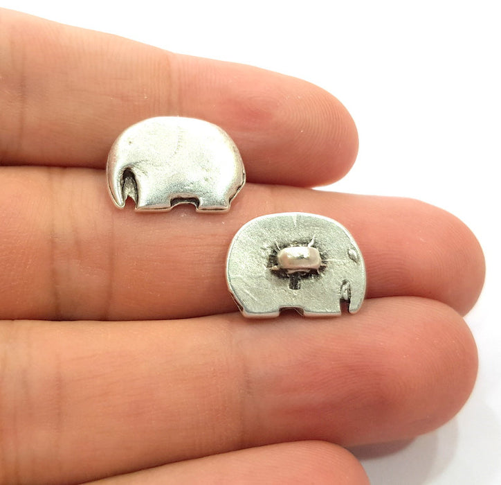 2 Silver Elephant Charm Antique Silver Plated Metal (17x12mm)  G14948