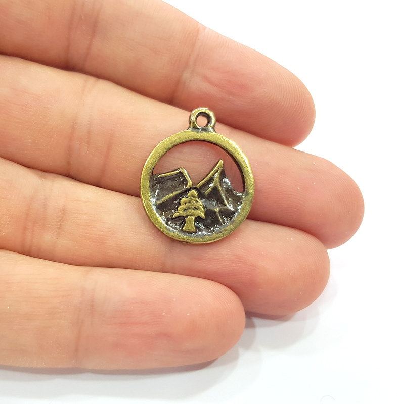 4 Mountain Charm Antique Bronze Charm Antique Bronze Plated Metal  (20mm) G14958