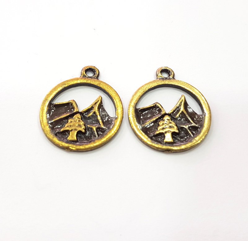 4 Mountain Charm Antique Bronze Charm Antique Bronze Plated Metal  (20mm) G14958