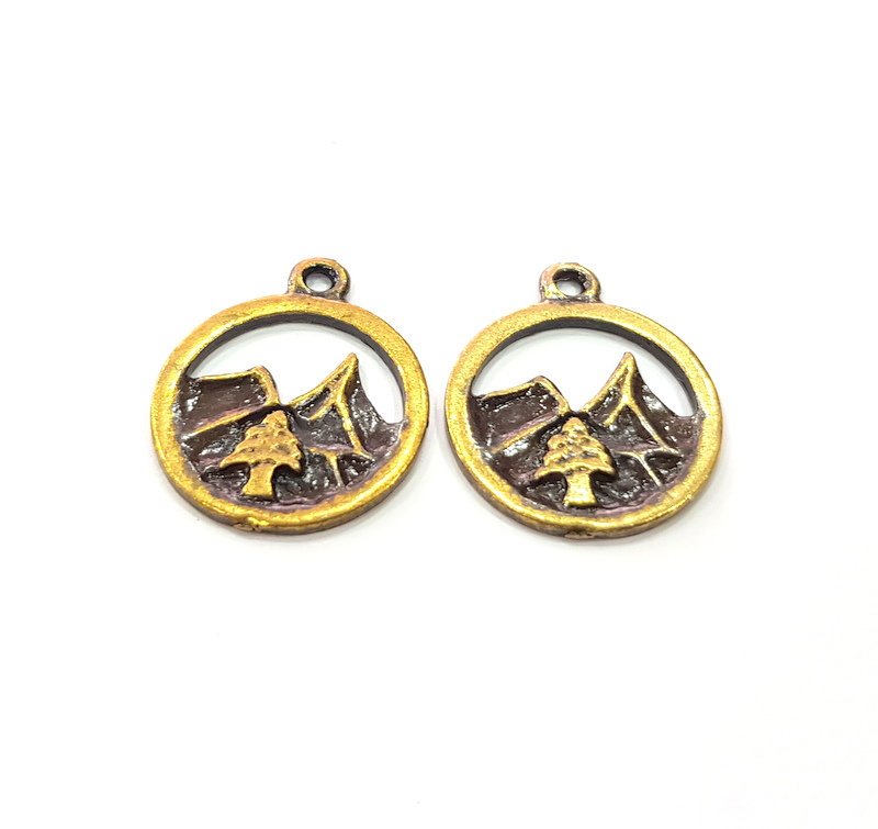 4 Mountain Charm Antique Bronze Charm Antique Bronze Plated Metal  (20mm) G14958