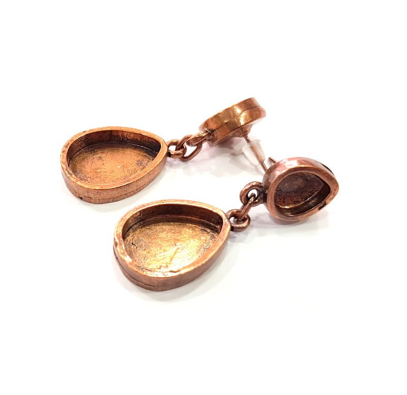 Earring Blank Base Settings Copper Resin Blank Cabochon Base inlay Mountings Antique Copper Plated Brass (18x13+14x10mm blank) 1 Set  G14962
