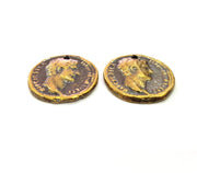 2 Antique Coin Charm Antique Bronze Charm Antique Bronze Plated Metal  (25mm) G14963