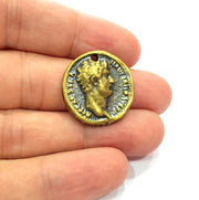 2 Antique Coin Charm Antique Bronze Charm Antique Bronze Plated Metal  (25mm) G14963