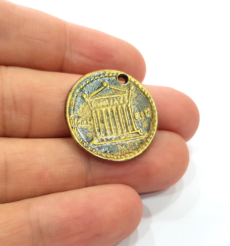 2 Antique Coin Charm Antique Bronze Charm Antique Bronze Plated Metal  (25mm) G14963