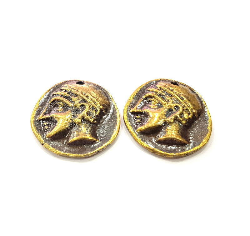 2 Antique Coin Charm Antique Bronze Charm Antique Bronze Plated Metal  (25mm) G14964