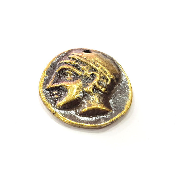 2 Antique Coin Charm Antique Bronze Charm Antique Bronze Plated Metal  (25mm) G14964