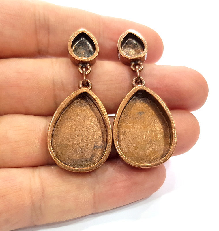Earring Blank Base Settings Copper Resin Blank Cabochon Base inlay Mountings Antique Copper Plated Brass (25x18+14x10mm blank) 1 Set  G14967