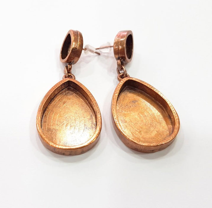Earring Blank Base Settings Copper Resin Blank Cabochon Base inlay Mountings Antique Copper Plated Brass (25x18+14x10mm blank) 1 Set  G14967