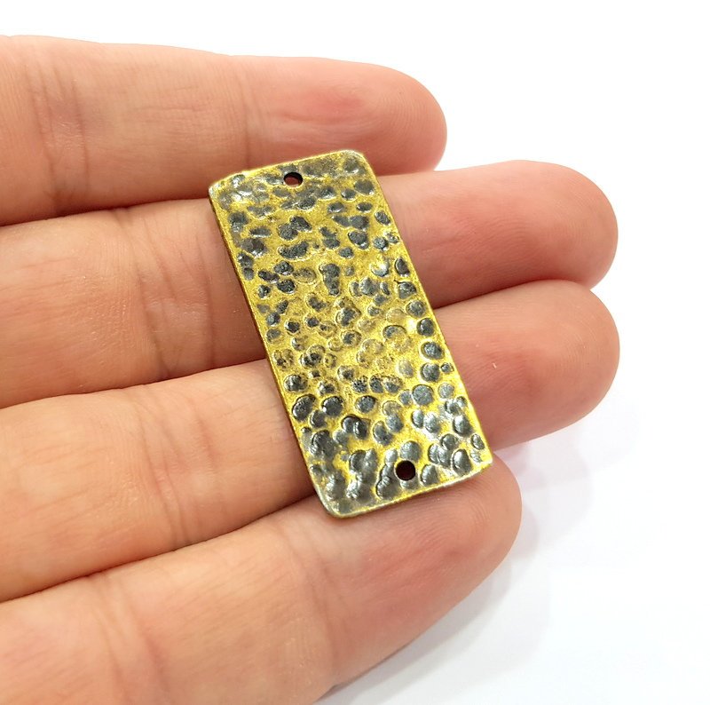 2 Hammered Rectangle Connector Charm Antique Bronze Charm Antique Bronze Plated Metal  (38x18mm) G14968