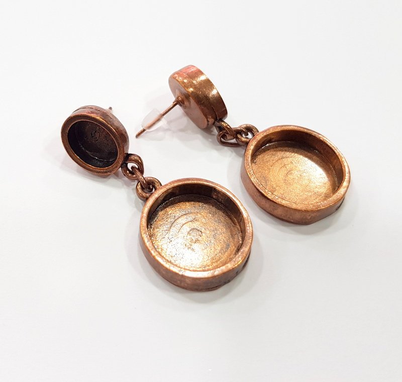 Earring Blank Base Settings Copper Resin Blank Cabochon Base inlay Mountings Antique Copper Plated Brass (10x8+16mm blank) 1 Set  G14971