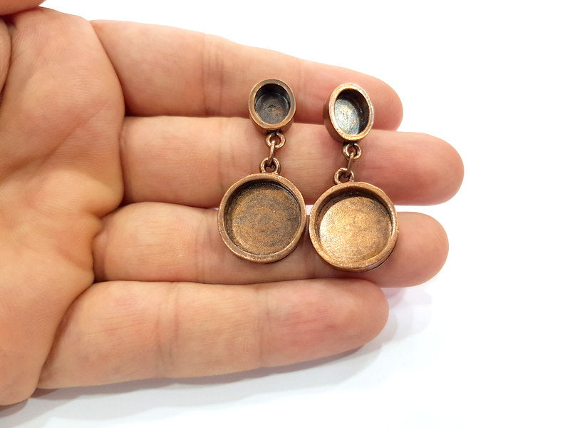 Earring Blank Base Settings Copper Resin Blank Cabochon Base inlay Mountings Antique Copper Plated Brass (10x8+16mm blank) 1 Set  G14971