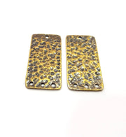 2 Hammered Rectangle Connector Charm Antique Bronze Charm Antique Bronze Plated Metal  (38x18mm) G14973
