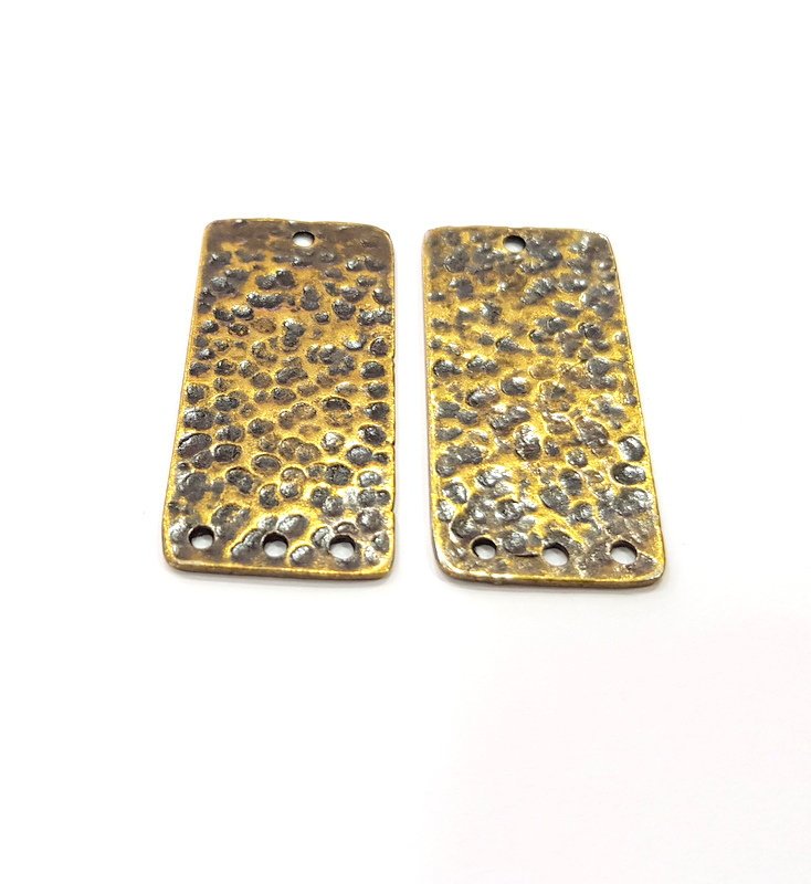 2 Hammered Rectangle Connector Charm Antique Bronze Charm Antique Bronze Plated Metal  (38x18mm) G14973
