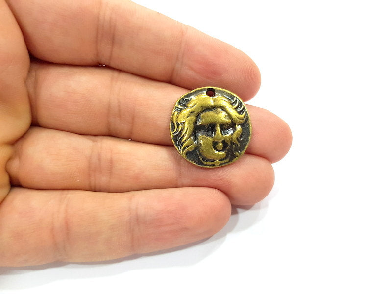 2 Antique Coin Charm Antique Bronze Charm Antique Bronze Plated Metal  (25mm) G14974