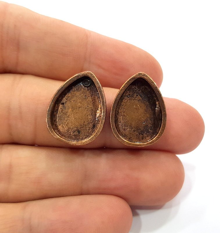 Earring Blank Base Settings Copper Resin Blank Cabochon Base inlay Blank Mountings Antique Copper Plated Brass (18x13mm blank) 1 Set  G14977
