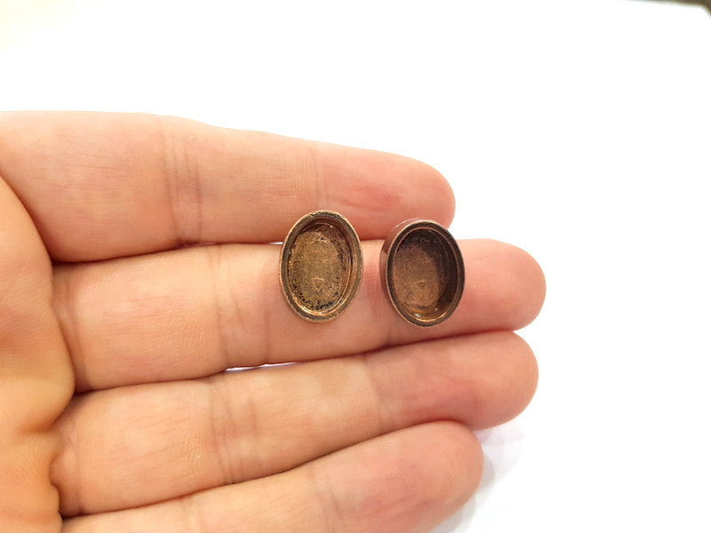 Earring Blank Base Settings Copper Resin Blank Cabochon Base inlay Blank Mountings Antique Copper Plated Brass (14x10mm blank) 1 Set  G14966