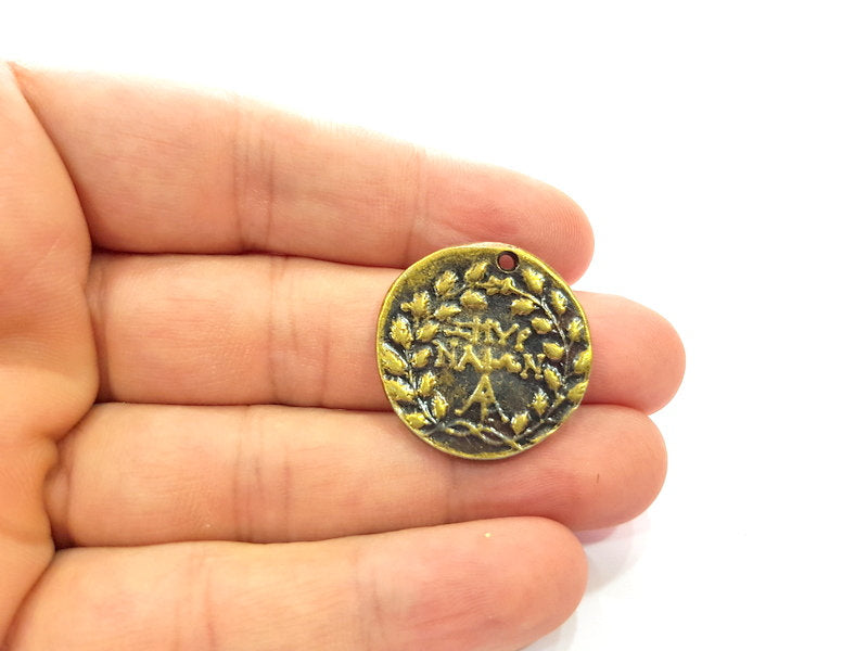 2 Antique Coin Charm Antique Bronze Charm Antique Bronze Plated Metal  (28mm) G14979