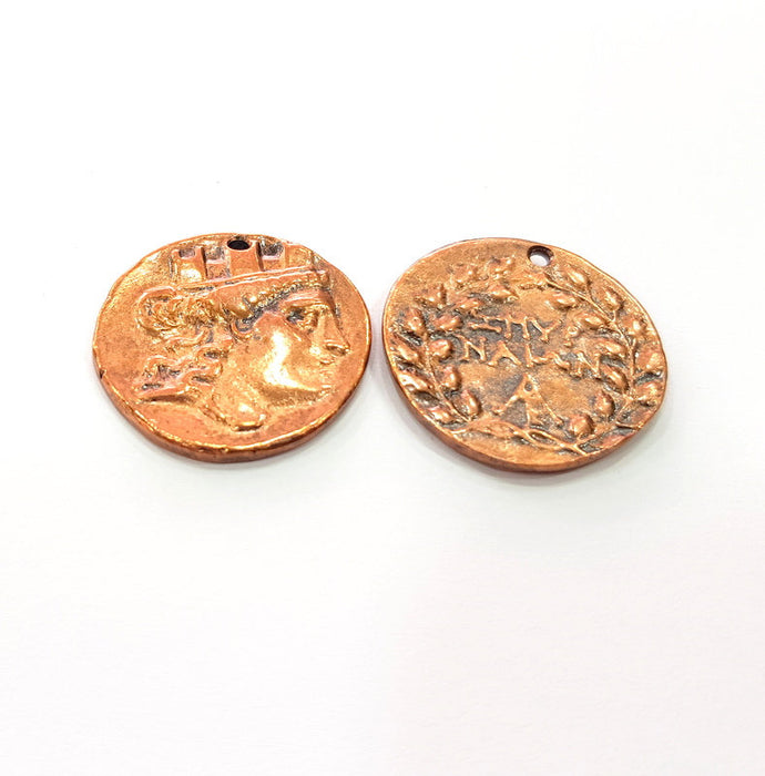 2 Copper Coin Charm Antique Copper Charm Antique Copper Plated Metal  (28mm) G14984