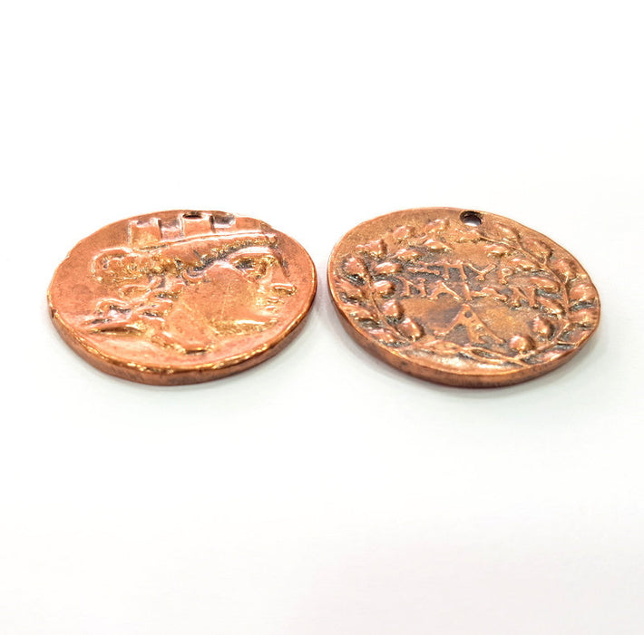 2 Copper Coin Charm Antique Copper Charm Antique Copper Plated Metal  (28mm) G14984