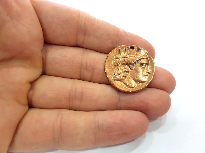 2 Copper Coin Charm Antique Copper Charm Antique Copper Plated Metal  (28mm) G14984