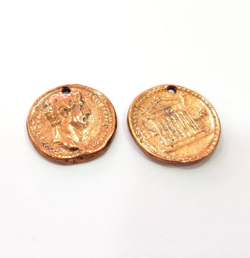 2 Copper Coin Charm Antique Copper Charm Antique Copper Plated Metal  (25mm) G14985