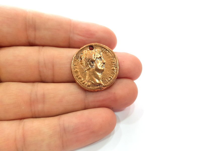 2 Copper Coin Charm Antique Copper Charm Antique Copper Plated Metal  (25mm) G14985